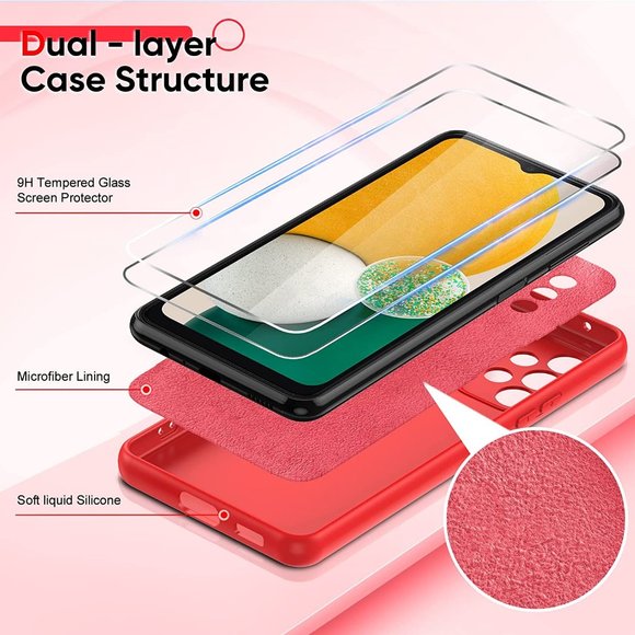 LeYi Red Silicone Samsung A53 Phone Case  & 2 Tempered Glass Screen Protectors - Picture 6 of 6